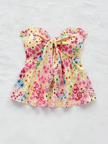 Soleia 女士度假浪漫碎花荷叶边系带蝴蝶结露脐吊带背心 - 彩色 - 查看 6