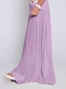 MUSERA Chân váy maxi voan dáng rộng cạp thấp phong cách Boho, thích hợp cho kỳ nghỉ hè ở Ibiza, lễ Phục sinh. - Màu tím hoa cà - Xem 5