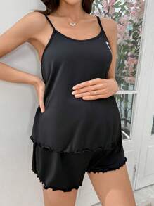 SHEIN Set di pigiama da allattamento comodo in seta di latte con stampa a cuori tinta unita