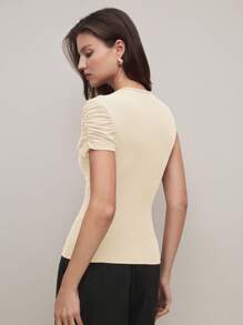 BizChic 2025 Summer New Cream Yellow Ruched Design Batwing Sleeve Women's Top T-Shirt, Business Casual Daily Commute Elegant Beach Resort Suitable For Wedding Guests, Country Music Festival, Brunch, Airport, 90s Retro Stockholm Style, American Independence Day - Apricot - View 7