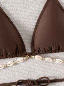 Swim Basics 女士度假沙滩贝壳装饰吊带比基尼上衣