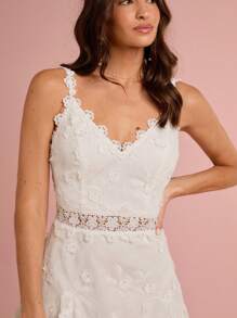 Enchnt Spring/Summer Romantic Women's White Exquisite 3D Flower Embroidered Waist Hollow Out Lace V-Neck Sleeveless Backless Cute Princess Mini Dress,Sweet&Elegant For Vacation&Date&Holiday&Party&Graduation&Wedding Guest&Beach,Prom Dress,Summer Dresses For Women,Sun Dresses For Women,Summer Clothes,Vestidos Elegantes De Mujer,Vestidos Elegantes Para Fiesta
