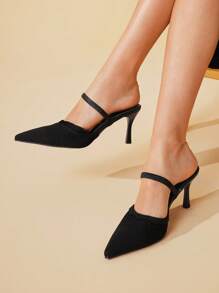 CUCCOO BASICS 尖头高跟蝴蝶结露背细高跟鞋，时尚百搭，适合派对场合 - 黑色 - 查看 4