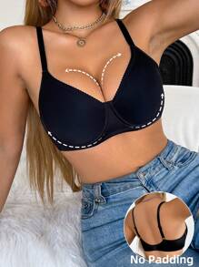 SHEIN 1pc Comfortable Thin Pad Seamless Simple Wireless Bra - Black - View 1