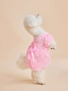 PETSIN Lightweight Breathable Rose Mesh Tulle Princess Dress In Sweet Baby Pink, Suitable For Summer Wear, Elegant Party/Wedding Outfits For Pets - Pink - View 5