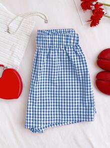 Comfortcana Shorts casual estivi da donna, con vita elastica, fantasia a quadri, larghi, con tasche, taglie forti