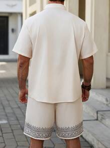 Manfinity Homme Plus Size Men's Short Sleeve Shirt And Shorts Set, Fashionable For Summer It Is Great For Couples And Makes An Excellent Gift Idea For Boyfriends Or Husbands.