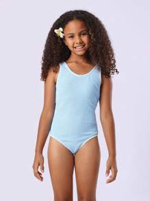 SUMWON 纹理连体泳衣夏季沙滩泳池运动宽肩带露背度假休闲冲浪运动训练游泳 - 藍色 - 查看 6