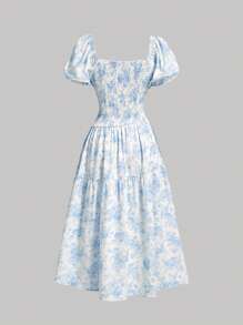 SHEIN MOD Snygg blommig tea party-klänning i midimodell - Babyblå - Visa 2
