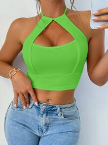 Zolique Women's Sexy Solid Color Backless Halter Neck Tank Top, Summer - Green - View 3