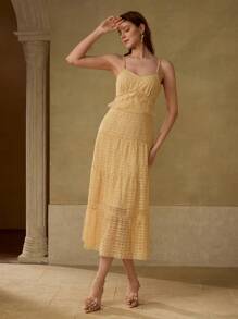 MOTF PREMIUM Vestido camisero con volantes de encaje de contraste - Albaricoque - Ver 4