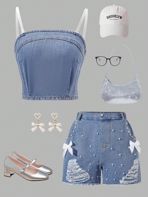 Lunivi Zweiteiler Jeans Outfit für Teenager Mädchen