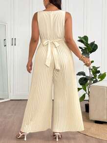 SHEIN Frenchy Plus Size Solid Color Simple Daily Square Neck Sleeveless Jumpsuit - Apricot - View 2
