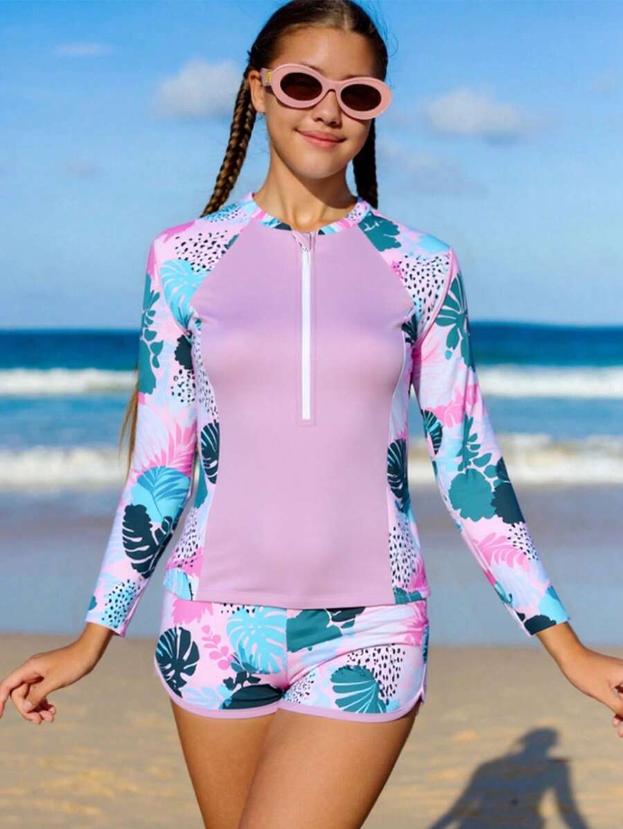 Tween Girl Strappy Spaghetti Strap Bikini - Purple - View 1