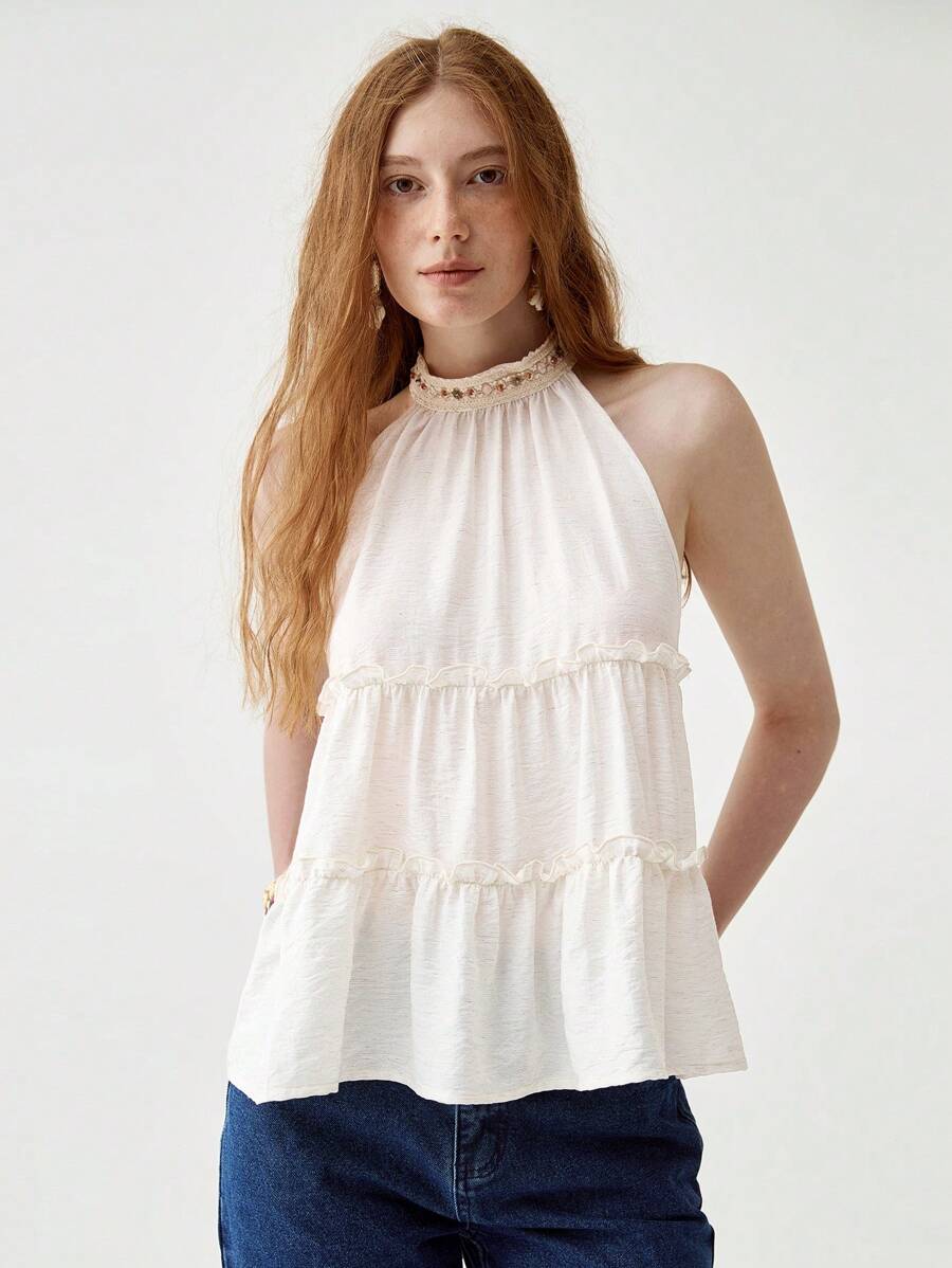 Camiseta sin tirantes estilo bohemio, top versátil y favorecedor para vacaciones - Albaricoque - Ver 1