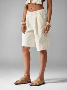 MISSGUIDED Short bermuda d'été en lin, coupe large plissée jusqu'aux genoux, casual, idéal pour les vacances à la plage. Avec poches.