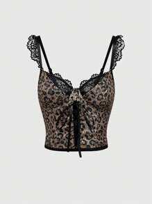 ROMWE J-Fashion Rave Style Sequins & Lace Camisole For Women - Coffee Brown - View 1