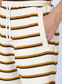 SUMWON Retro Stripe Terry Cloth Polo Short Set Summer Vacation Resort Wear Beach Co-Ord Athletic Tennis Leisure Preppy Outfit - Brown - View 8