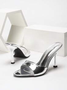 CUCCOO SZL Women's Fashion Simple Silver High Heel Sandals, Summer For Christmas - Silver - View 4