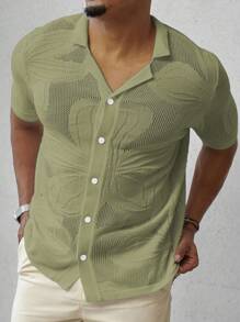 Manfinity Homme Men's Knit Short Sleeve Solid Color Sweater, Fashionable For Summer - Green - View 5