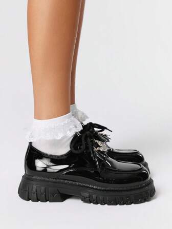 Goth Chaussures babies noires à lacets pour femmes, décoration d'ailes, style uniforme JK, plateforme gothique sombre et compensées Oxfords punk