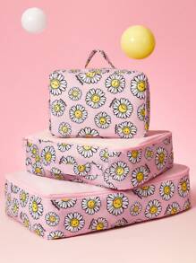 SmileyWorld® | SHEIN Cute Smiling Face Daisy Printed Polyester Travel Storage Bag, Mesh Surface, Classified Storage, Multiple Sizes To Choose From, Suitable For Various Bag Sizes, Very Suitable For Short Trips, Long Trips, Daily Home Storage And Other Scenarios, Suitable For Boys, Girls, Men, Women And Students