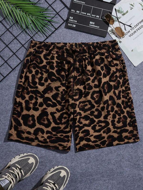 SHEIN 1pc Casual Versatile Sports Style Loose Leopard Print Shorts With Pockets, Suitable For Boys/Girls, Suitable For Everyday, Sports, Outings, School, Parties, Holidays, Photoshoots, Back-To-School, Spring/Summer