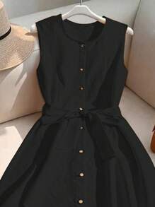 Franclia High-End French Style Orange Sleeveless Slip Dress - Black - View 4