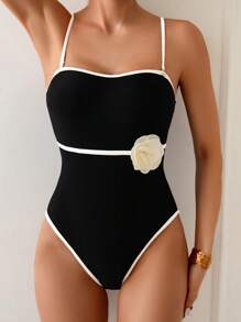 Swim Chiccia 1pc Women's Convertible Strapless One-Piece Floral Print Swimsuit, Comfortable For Vacation & Swimming For Summer - Black - View 4