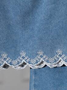 SHEIN Vintaside Kids Little Girl Clothes Sets Baby Girl Fashion Hem Embroidery Sleeveless Top And Long Pants 2-Piece Set - Blue - View 6