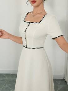 Modelyn Women's Mid-Length Elegant Woven Strap Decor Summer Dress - Apricot - View 2
