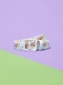 SCOOBY-DOO X SHEIN 1条白色PU卡通狗印花个性腰带 - 白色 - 查看 4