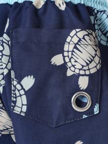 SUMWON Bóxer de natación para niños con estampado de tortuga marina y océano para vacaciones de playa y verano, traje de baño infantil con cordón y cintura elástica