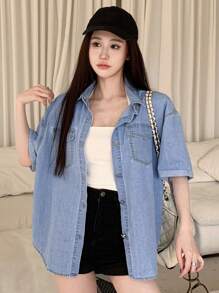 DAZY Jachetă de damă, cu mânecă scurtă, cu un singur piept - Albastru - Vizualizare 5