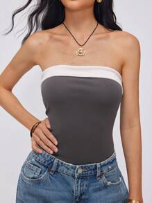 Roylia Color Blocking Strapless Casual Women's Bodysuit