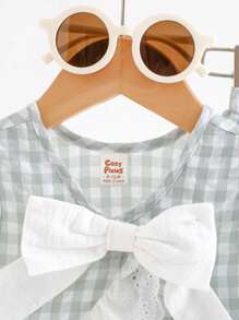 Cozy Pixies 2pcs Baby Girl Sets: Contrast Trim Crew Neck Sleeveless Cardigan Top And Elastic Waist Pants