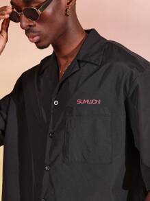 Sumwon Japanese Districts Landmarks Short Sleeve Button Up Shirt Summer Streetwear Fresh Seafood Sushi Restaurant Graphic Print Urban Fashion Tokyo International - Black - View 6
