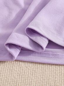 SHEIN Bộ 2 áo phông và quần short in hình chú chuột lang hoạt hình cho bé gái, màu tím, trang phục dễ thương cho thiếu nữ vào mùa hè - Màu tím - Xem 4