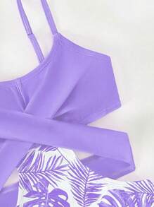 Traje de baño de una pieza con estampado de plantas tropicales para niña preadolescente