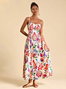 Travachic Tropical Print Sleeveless Dress, Casual Vacation Style,Bohemian Clothes - Multicolor - View 5