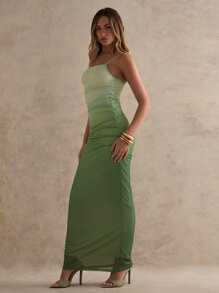 Women's Elegant Ombre Ruched Slim-Fit Dress, Sleeveless, Summer, Women's Formal Dress, Women's Maxi Dresses, Summer Dresses For Women, Women Dresses Birthday, Women Birthday Outfit, Graduation Dress, Wedding Guest Dress Women, Vacation Outfits Women, Dresses For Women Elegant - Green - View 5