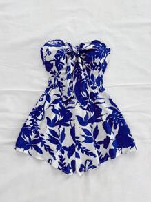 Soleia Mono sin mangas con estampado total y anudado para mujer, para el verano - Azul y blanco - Ver 6