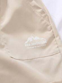 2025 Spring & Summer New Collection Boys Toddler Khaki Mountain Peak & Letter Logo Printed Loose Shorts, Made Of Soft Fabric, Versatile & Comfortable For Sports, Jogging, Playing Football, And Everyday Casual Wear - Khaki - View 8