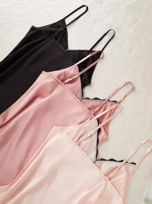 SHEIN 3件套性感纯色缎面蕾丝花边吊带睡衣套装