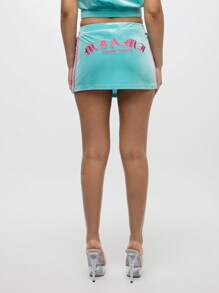 SUMWON WOMEN South Beach Mini Skirt Velvet Plush Winter Y2K Streetwear Festival Clubwear Evening Party Mini Skirt - Baby Blue - View 2