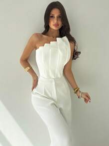 Firerie Nuevo body elegante y minimalista para primavera/verano con diseño asimétrico de plisados estructurales 3D, ajuste ceñido a la cintura, sin mangas, color blanco, adecuado para festivales de música, vuelta al colegio, vacaciones en la playa, fiestas totalmente blancas, vacaciones, maestros, graduación, fiestas totalmente blancas para mujeres, vuelta al colegio - Blanco - Ver 7