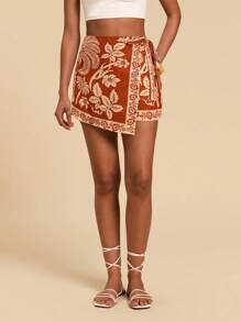 Travachic Pantalones cortos de mujer de cintura alta y pierna ancha, de verano para vacaciones - Naranja - Ver 3