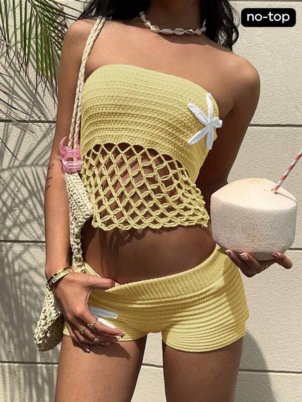 Aloruh Women's Super Low Waist Crochet Starfish Print Shorts, Y2K Style, Sexy Revealing Knit Shorts For Spring/Summer Vacation And Daily Wear,Low Rise Shorts,Comfy Shorts