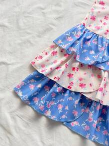 Soleia Women's Summer Vacation Colorful Ditsy Floral Ruffled Halter Tie-Back Bowknot Mini Dress With Layered Ruffle Hem, Suitable For Underdress Or Outerwear Women Short Dresses Summer Summer Birthday Dress