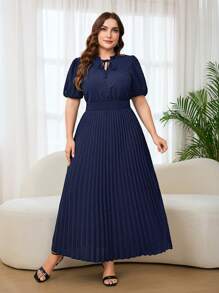 Ellevyn Plus Size Fashion Polka Dot Jacquard Tie Waist Pleated Summer Dress,Graduation Dress,Graduation Dresses For Women,White Graduation Dress,Graduation Outfit, ,Summer Dress,Graduation Dress,Dresses For Women Summer,Wedding Guest Dress Women Prom Dress,Elegant Dresses For Party,Birthday Dresses For Women,Dresses For Women Elegant,Elegant Dresses For Women - Navy Blue - View 5